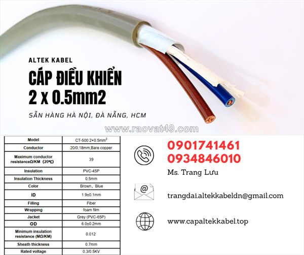 Cáp điều khiển, cáp tín hiệu 2x0.5 sẵn đà nẵng, quảng nam, huế, quảng trị