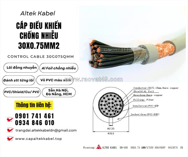Cáp điều khiển, cáp tín hiệu altek kabel 30x0.75 chống nhiễu sẵn đà nẵng, hà nội, sài gòn