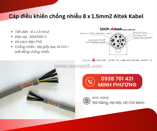 Cáp điều khiển chống nhiễu 8x1.5mm² altek kabel – giải pháp truyền tín hiệu ổn định