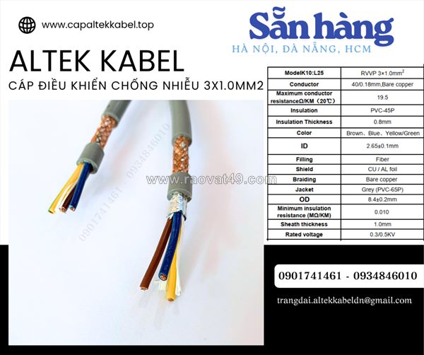 Cáp điều khiển sh-500 3x1.0 chống nhiễu altek kabel sẵn đẵng nẵng, hà nội, sài gòn