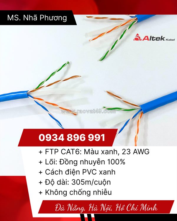 Cáp mạng cat6 altek kabel 23awg - lõi đồng 100% siêu bền, truyền tải tốc độ cao nghệ an, thanh hóa, hà tĩnh