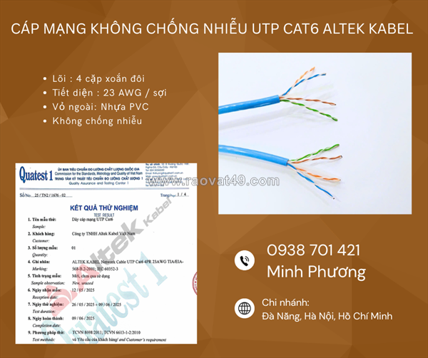 Cáp mạng utp cat6 không chống nhiễu – giải pháp tiết kiệm cho hệ thống mạng