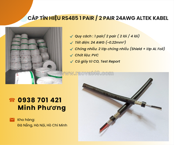 Cáp rs485 chống nhiễu 1pair/2pair 24awg – có sẵn kho đà nẵng, hà nội, hồ chí minh