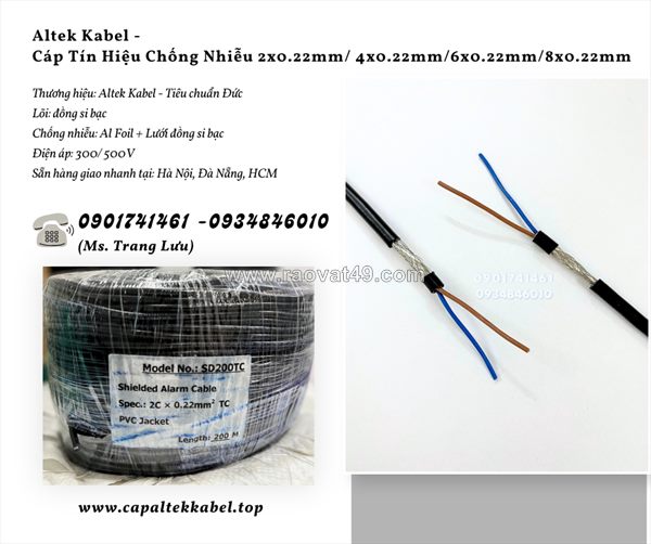 Cáp tín hiệu chống nhiễu 2x0.22/4x0.22/6x0.22/8x0.22 - shield alarm cable