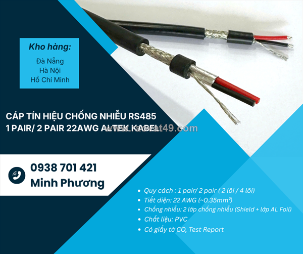 Cáp tín hiệu chống nhiễu rs485 1 pair/ 2 pair 22awg – giá tốt, sẵn kho, giao nhanh