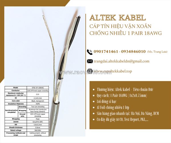 Cáp tín hiệu vặn xoắn chống nhiễu awg 1 pair, 2 pair, 3 pair, 4 pair