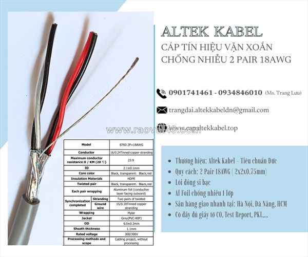 Cáp tín hiệu vặn xoắn chống nhiễu awg 1 pair, 2 pair, 3 pair, 4 pair