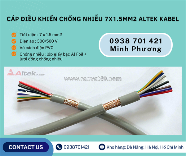 Dây cáp điện chống nhiễu 7x1.5mm2 altek kabel sẵn kho hà nội, hưng yên, lào cai