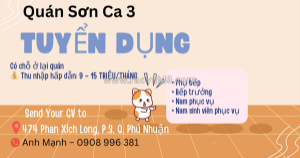 [gấp, bao ăn ở] phụ bếp, bếp trưởng quận phú nhuận