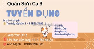[gấp, bao ăn ở] phụ bếp, bếp trưởng quận phú nhuận