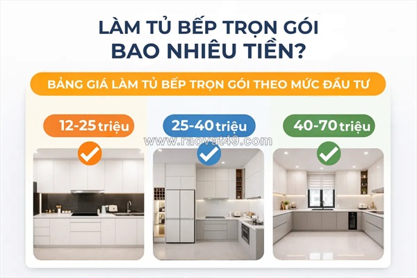 Giá làm tủ bếp trọn gói 2026 – báo giá chi tiết theo kích thước & vật liệu