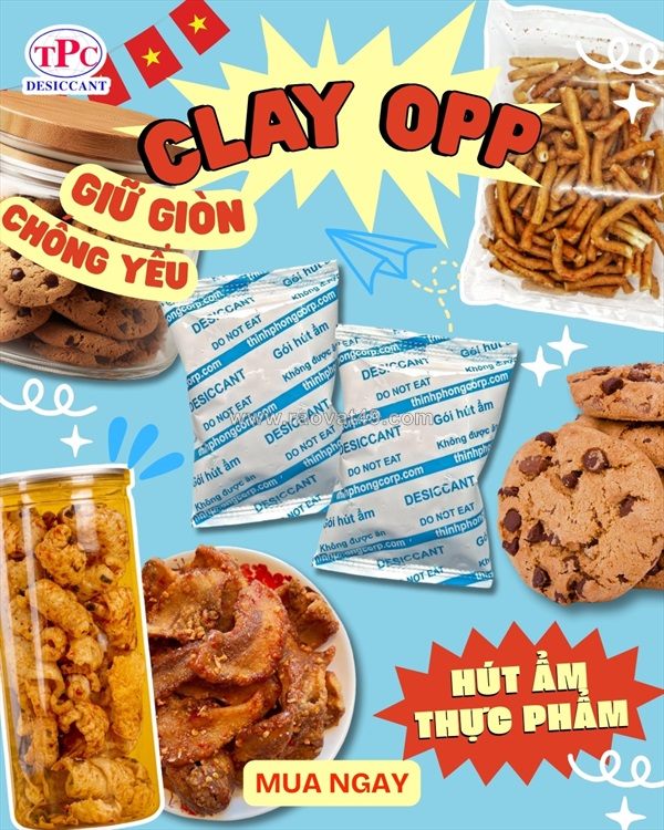 Giải pháp bảo quản đồ ăn vặt tối ưu với gói hút ẩm clay opp thịnh phong