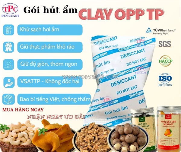 Gói hút ẩm clay opp thịnh phong – giữ trái cây sấy luôn khô ráo, giòn ngon
