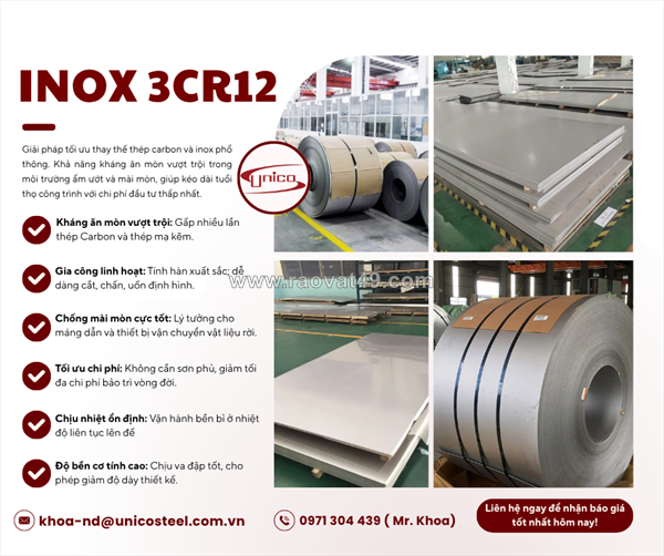 Inox 3cr12 (uns s40977): giải pháp vật liệu tối ưu chi phí và độ bền dự án