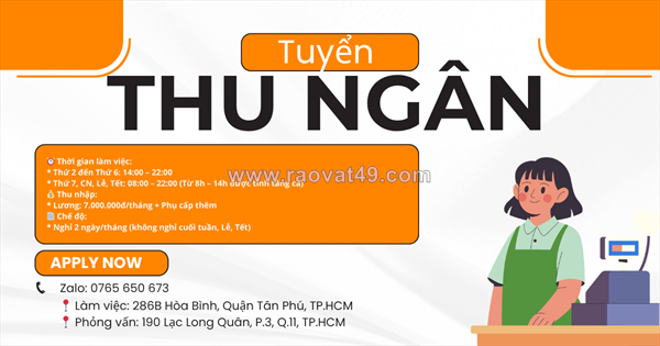 Khu vui chơi tân phú tuyển gấp thu ngân