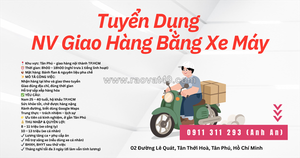 [làm ngay] nhân viên giao hàng tân phú