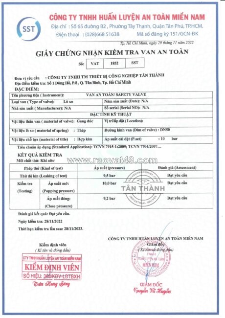 Quy trình kiểm định van an toàn safety valve từ góc nhìn kỹ thuật & vận hành thực tế – bài viết chuyên sâu từ tân thành