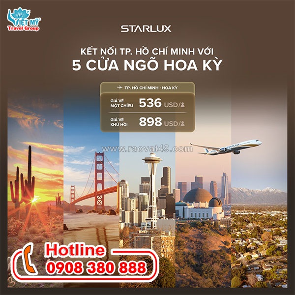 Starlux airlines ưu đãi vé đến 5 cửa ngõ của mỹ