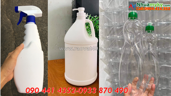 Sx can 5 lít đựng dầu dừa, can nhựa 2 lít đựng tinh dầu bưởi, can 1 lít đựng dầu ăn