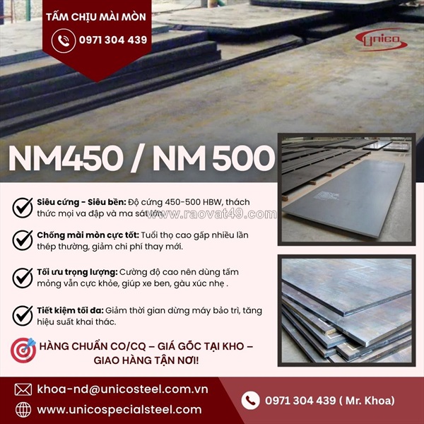 Thép tấm chịu mài mòn nm450 / nm500: giải pháp tối ưu cho thiết bị công nghiệp nặng