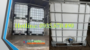 Thùng nhựa ibc 1000 lít đựng hóa chất có khung thép, bồn nhựa 1000 lít vuông qua sử dụng