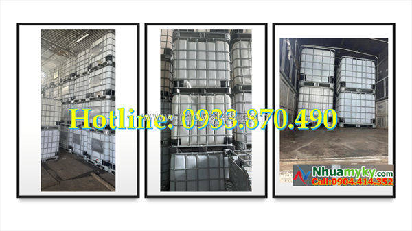 Thùng nhựa ibc 1000 lít đựng hóa chất có khung thép, bồn nhựa 1000 lít vuông qua sử dụng