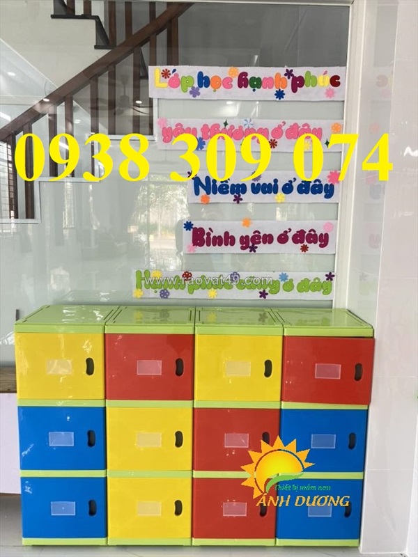 Tủ nhựa đựng cặp balo mầm non , tủ cặp nhựa mầm non ad