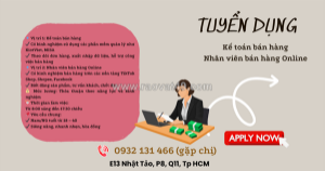Tuyển 2 nv kế toán, bán hàng online q11