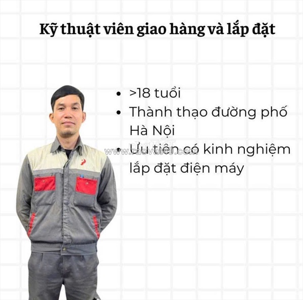 Tuyển nv giao hàng & lắp đặt điện máy làm tại thanh trì hà nội