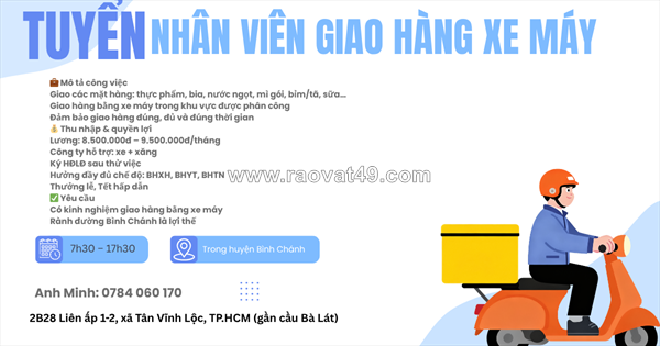 Tuyển nv giao hàng xe máy bình chánh