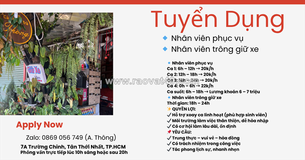 Tuyển nv phục vụ, trông xe (vòng xoay an sương)