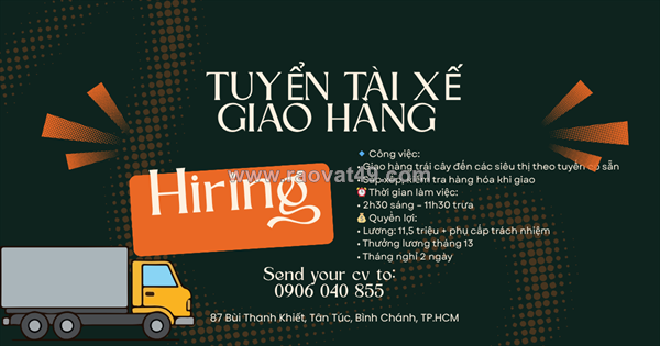 Tuyển tài xế giao hàng trái cây bình chánh