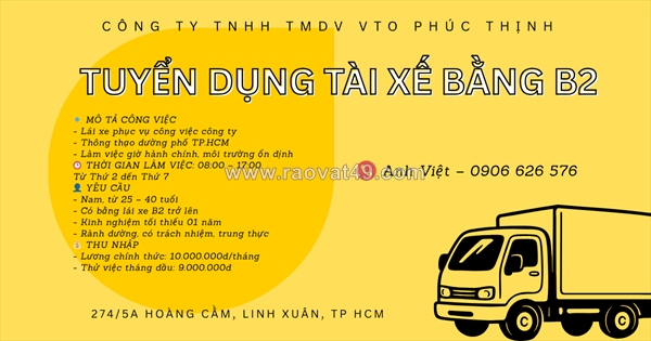Tuyển tài xế tp.hcm [đi làm ngay]