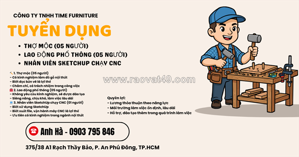 Tuyển thợ mộc, lao động phổ thông quận 12