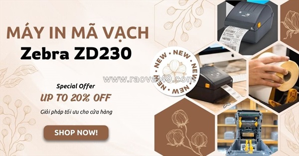 Zebra zd230 máy in tem mã vạch (tem nhiệt, 203dpi, 104mm)