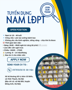 [ bao ăn ở, ko cần kn] nv lao động phổ thông hà nội