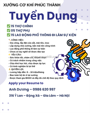 (bao ăn ở) 35 thợ chính phụ cơ khí gia lâm