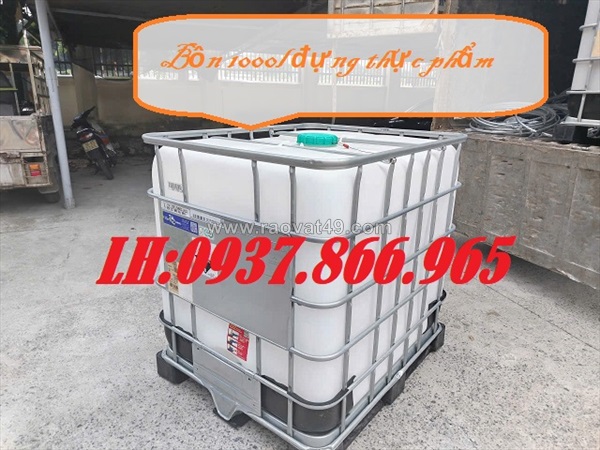 Bồn nhựa công nghiệp có khung, tank cũ, bồn nhựa màu trắng 1000l hàng mới