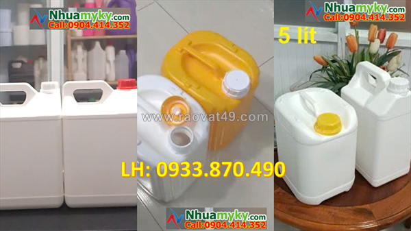 Can nhựa 5 lít đựng nước xả, can nhựa 4 lít đựng nước giặt, can 2 lít vuông, can 1 lít dày