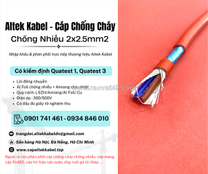 Cáp chống cháy chống nhiễu 2x2.5 altek kabel có kiểm định chuẩn iec 60331, bs6387