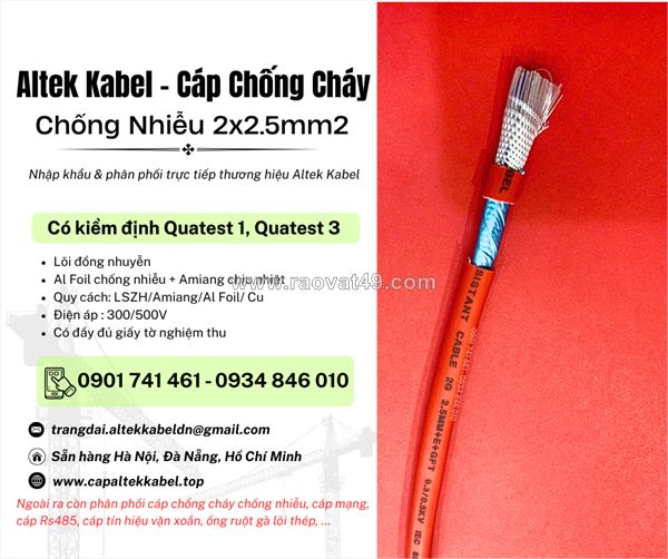 Cáp chống cháy chống nhiễu 2x2.5 altek kabel có kiểm định chuẩn iec 60331, bs6387