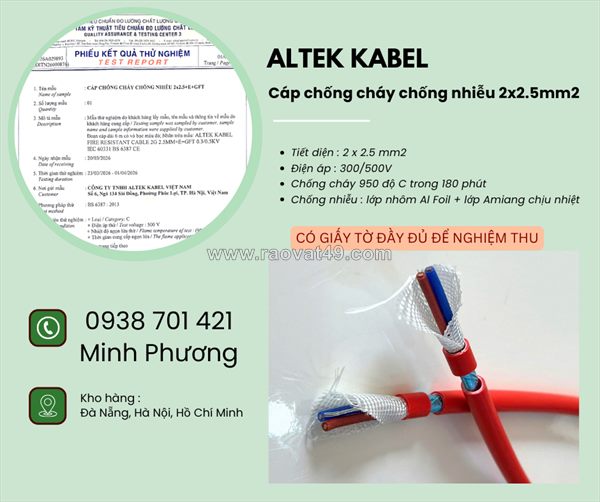 Cáp chống cháy chống nhiễu 2x2.5mm2 chất lượng cao cho công trình