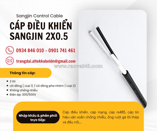 Cáp điện sangjin, cáp điều khiển 2x0.5 không lưới chống nhiễu tại hồ chí minh