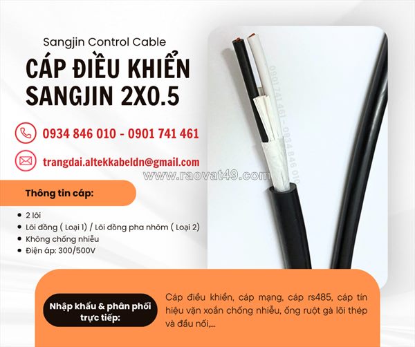 Cáp điện sangjin, cáp điều khiển 2x0.5 không lưới chống nhiễu tại hồ chí minh