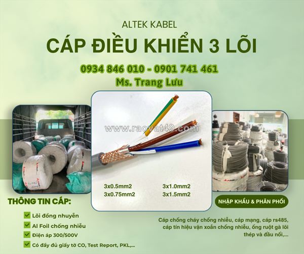 Cáp điều khiển altek kabel 3x0.5/3x0.75/3x1.0/3x1.5 tại hà nội, đà nẵng, hcm