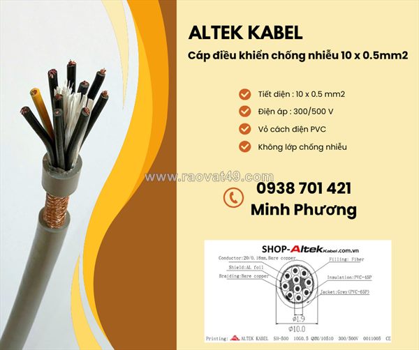 Cáp điều khiển chống nhiễu 10x0.5mm2 tại gia lai, quảng trị, bình định