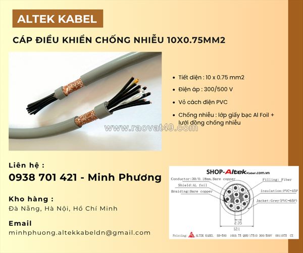 Cáp điều khiển chống nhiễu 10x0.75mm2 giá tốt cho công trình