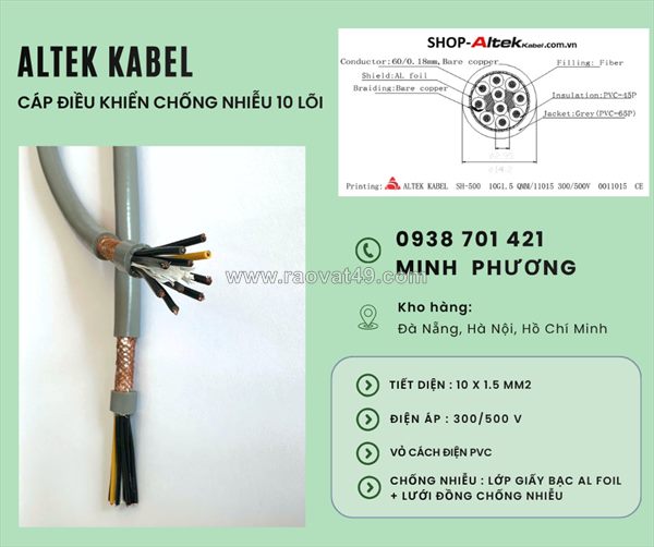 Cáp điều khiển chống nhiễu 10x1.5mm2 hàng sẵn kho khánh hòa, ninh thuận, phú yên