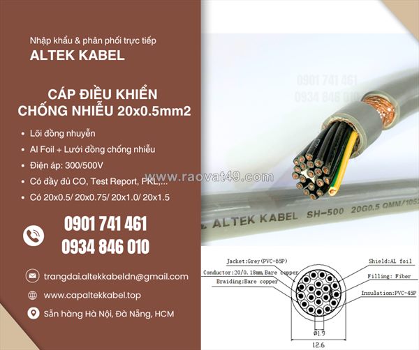 Cáp điều khiển chống nhiễu 20x0.5 altek kabel sẵn hà nội, hưng yên, bắc giang