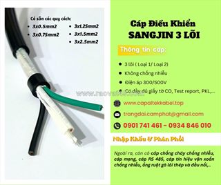 Cáp điều khiển sangjin 3x0.5/ 3x0.75/ 3x1.25/ 3x1.5/ 3x2.5